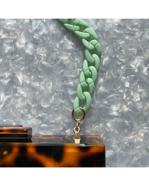 CLOSET REHAB Green Chain Link Short Acrylic Purse Strap In Aqua