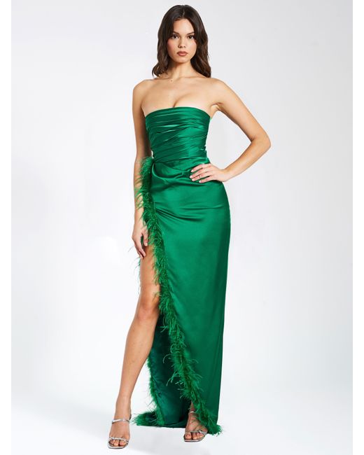 Miss Circle New York Green Perrin Emerald Feather Dress High Slit Gown