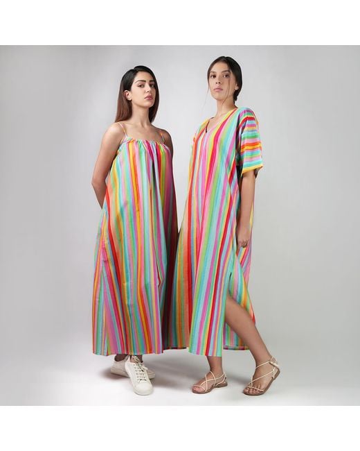DHARA SHETH DUBAI Blue The Palette Multicolour Colour Long Kaftan Dress With Side Slit