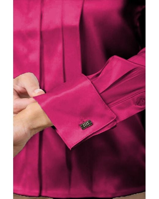 Madison / Savile Pink Wild Aster Regent Pleated Satin French Cuff Shirt