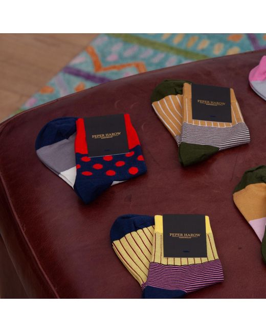 Peper Harow - Made in England Pink Leaf & Scarlet Mayfair Socks Two Pack