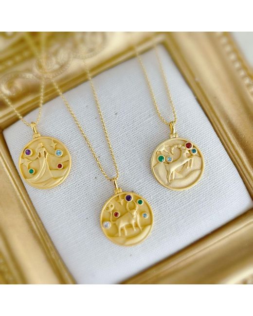 Azura Jewelry New York Metallic Aries Zodiac Mantra Necklace Vermeil