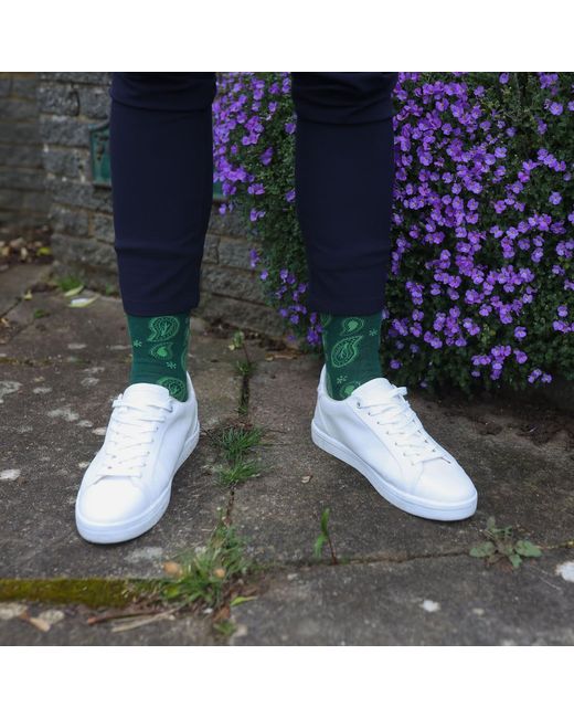 Peper Harow - Made in England Green Paisley Luxury Crew & Trainer Socks Bundle for men
