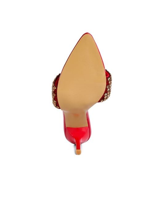Rag & Co Red Adina Diamante Embellished Slip On Sandals