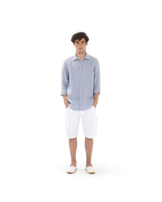 Haris Cotton Blue Linen Basic Long-Sleeved Shirt- Marine for men