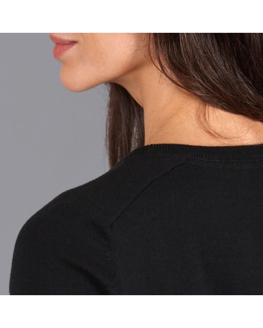 Paul James Knitwear Black Ultra Fine Cotton Cassie Saddle Shoulder Knitted T-Shirt