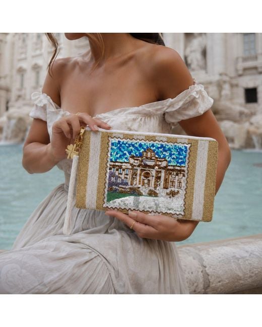 Laines London White Neutrals & Italian Escape Hand Beaded Pouch
