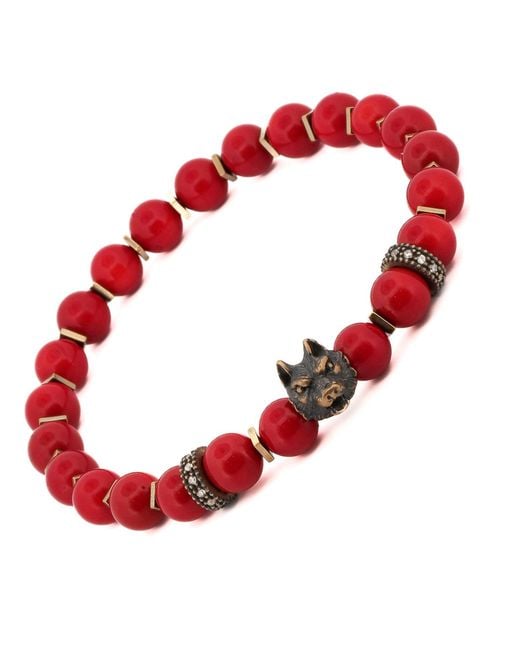 Ebru Jewelry Red Coral Spirit Wolf Bracelet for men