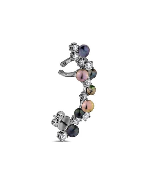 SALLY SKOUFIS Blue Eclipse Ear Crawler With Natural Pearl & Made Cz Diamond Stimulant