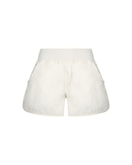 Monosuit White Cotton Mid-Thigh Mid Rise Relaxed Fit Athletic Shorts Run