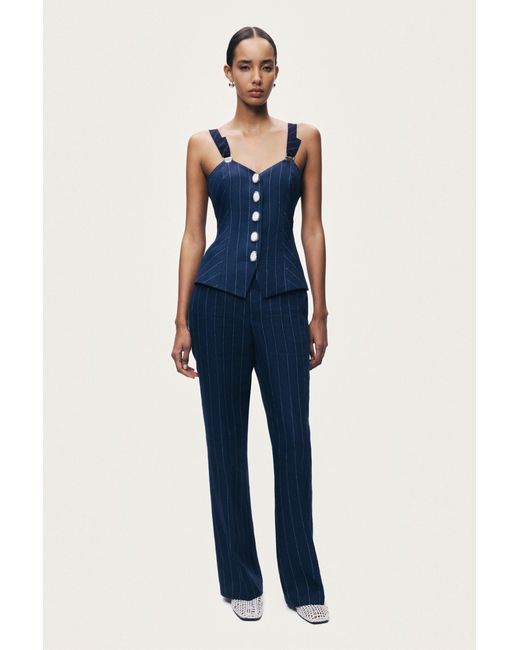 Nocturne Blue Pinstripe Wide Leg Trousers
