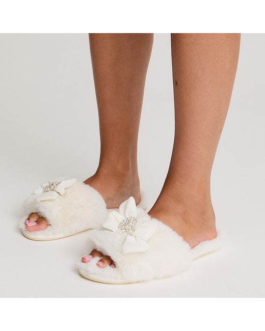 Pretty You London Gray Anya Slider Slipper With Diamante