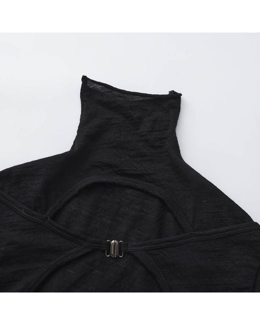 FRONT ROW SHOP Blue Open-Back Wool Jersey Top