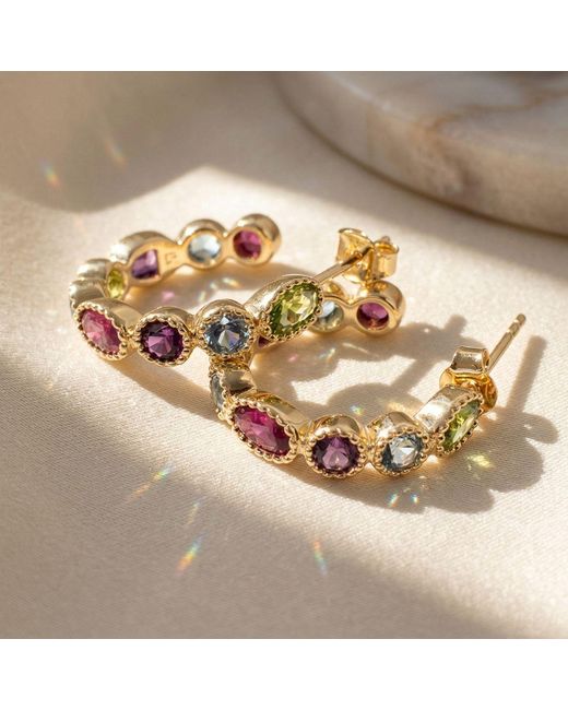 Harfi Metallic Multicolour Gemstone Plated Hoop Earrings