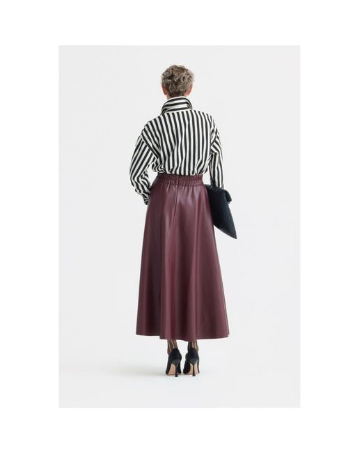 Julia Allert Purple Full Flare High Waist Faux Leather Skirt – Burgundy