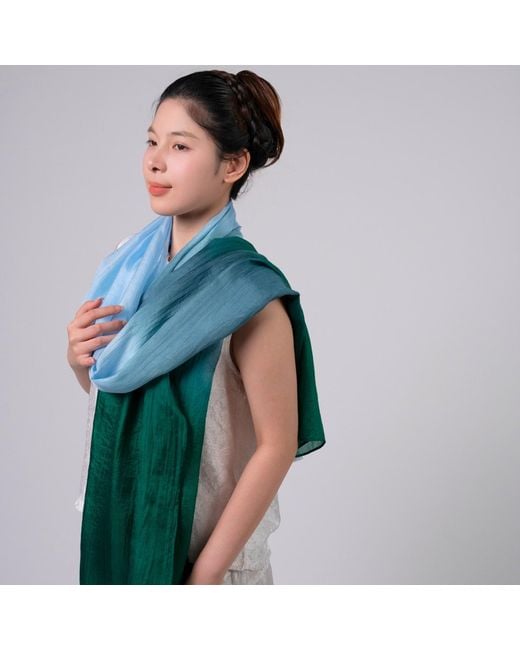 Silk and Bears Green Emerald Horizon Ombre Silk Shawl – Hand-Dyed Mulberry Silk Wrap