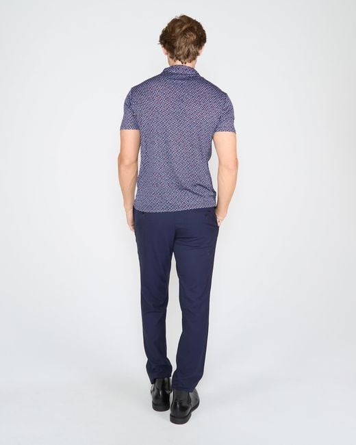 Lords of Harlech Blue Bobby City Geo Merino Jersey Collared Shirt for men