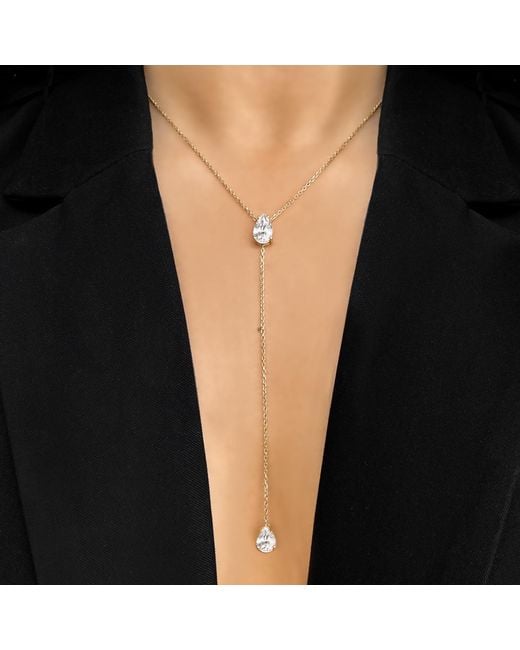 SALLY SKOUFIS Metallic Pure Lariat With Made Cz Diamond Stimulant