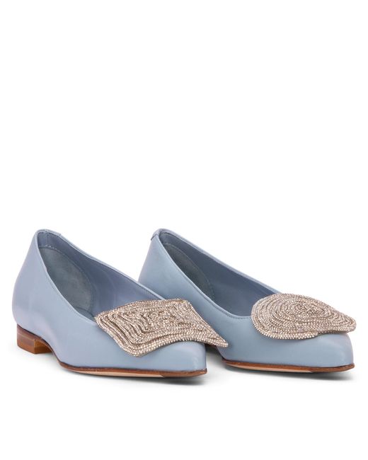 Beautiisoles by Robyn Shreiber Made in Italy Blue Bonnie Baby Leather Work Evening Sexy Comfortable Flat Ballerina
