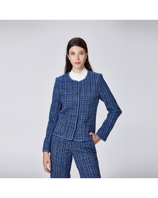 Smart and Joy Blue Tweed Round Neck Jacket