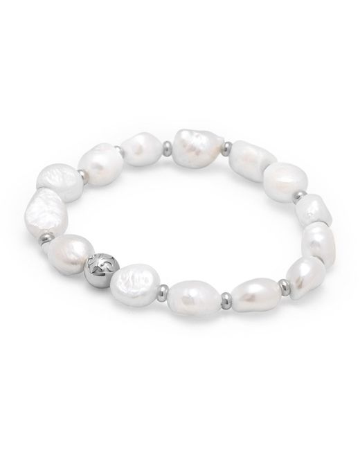 Nialaya Metallic Wristband With Baroque Pearl And Silver for men