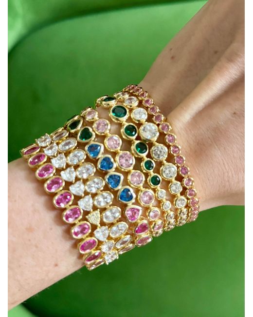 Laura Gray Metallic Diamond Crystal Round Bezel Tennis Bracelet