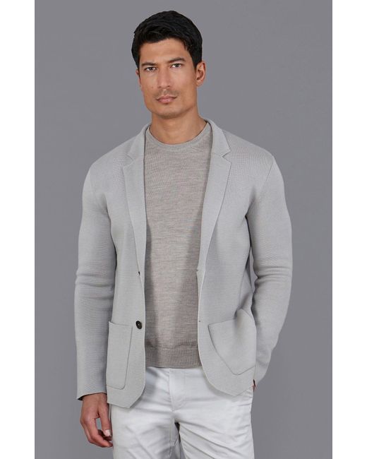 Paul James Knitwear Gray Lightweight Mercerised Cotton Giuseppe Knitted Blazer for men