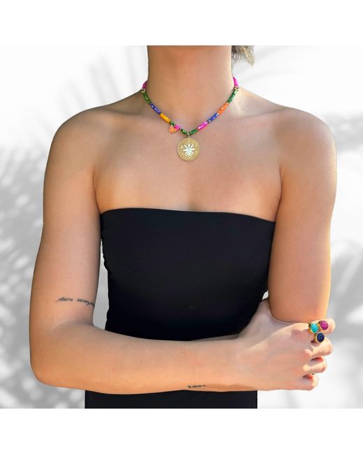 Ebru Jewelry Metallic Sunshine Yoga Girl Protective Vibe Multicolor Beaded Necklace