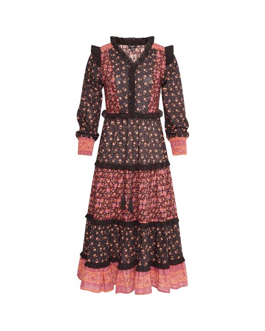 LAtelier London Red Zoe Floral Mix Print Midi Dress