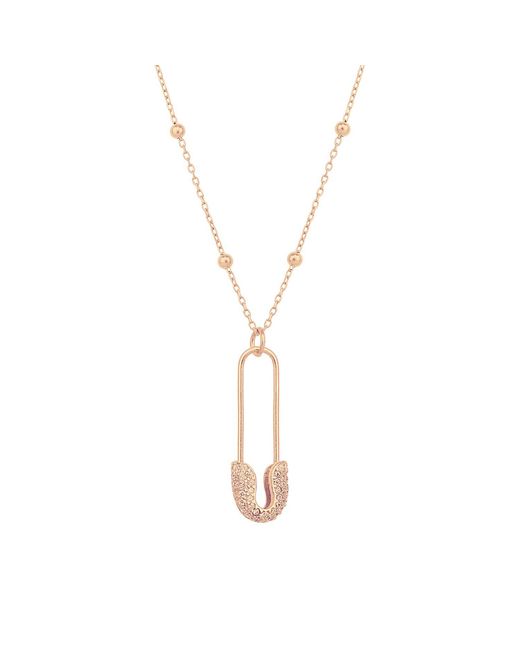 Spero London Metallic Pave Safety Pin Necklace Jewelled With Beaded Chain
