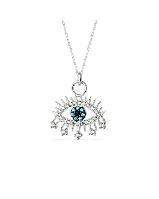 Spero London Metallic Evil Eye Earring Eye Sterling Pendant Eyelash Necklace & Earring Set
