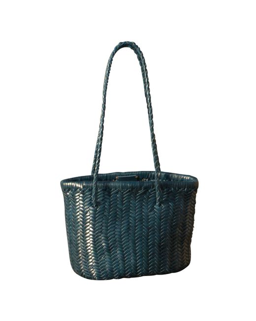Rimini Blue Zigzag Woven Leather Handbag In Small Size 'carla'