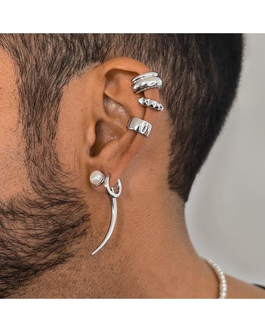 SALLY SKOUFIS White Moon Shadow Earrings With Natural Pearl