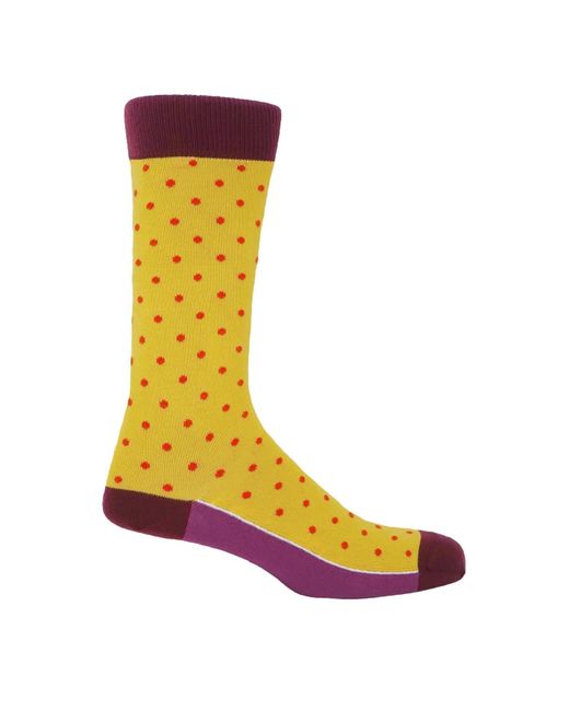 Peper Harow - Made in England Yellow Honey Pin Polka Socks for men