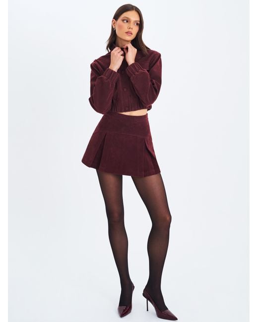 Miss Circle New York Purple Faryn Mahogany Vegan Suede Pleated A-Line Mini Skirt