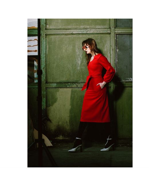 Julia Allert Red Designer Fitted Midi Dress With Belt