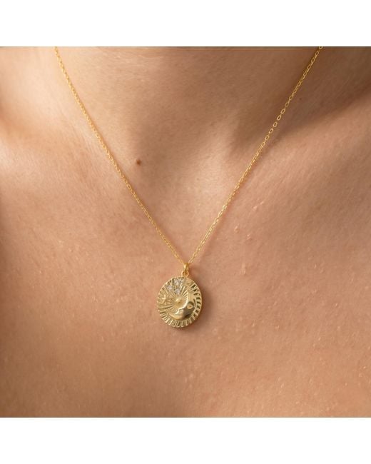 Spero London Metallic Moon Embossed Silhouette Sterling Medal Necklace