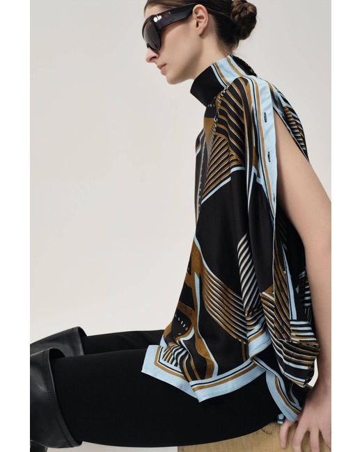 FRONT ROW SHOP Black Scarf Print Top And