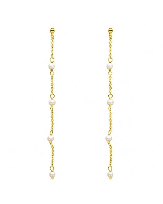 Unaloe Metallic Vermeil Pearl Chain Drop Earrings – Luxury Contemporary Designer Statement Jewelry
