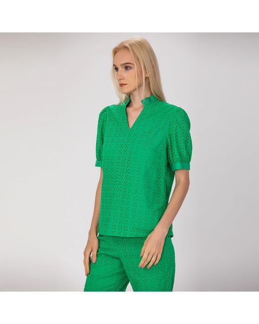 Smart and Joy Green Eyelet Cotton Lace Loose Blouse