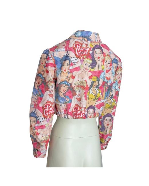 Couture to Your Door Pink Upcycled Pin Up Cropped Denim Jacket