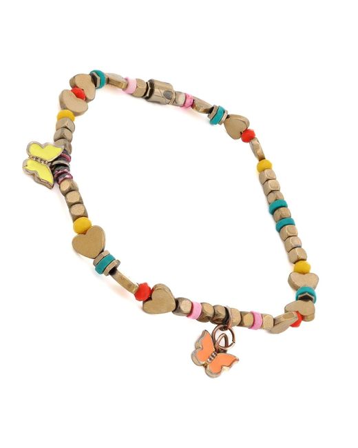 Ebru Jewelry Metallic Joyful Spirit Butterfly & Heart Beaded Anklet