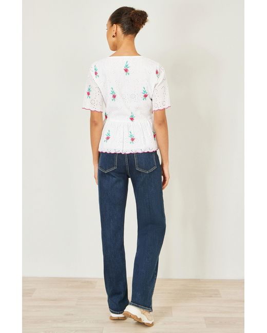Yumi' White Cotton Broderie Anglaise Embroidered Tie Top