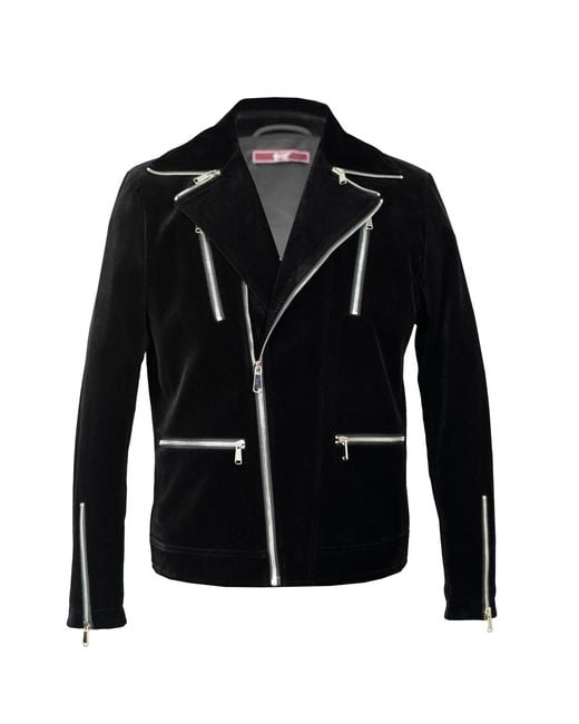 DAVID WEJ Black Washington Corduroy Biker Jacket for men