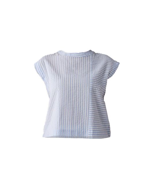 REISTOR Blue Button-Back Crew Neck Top
