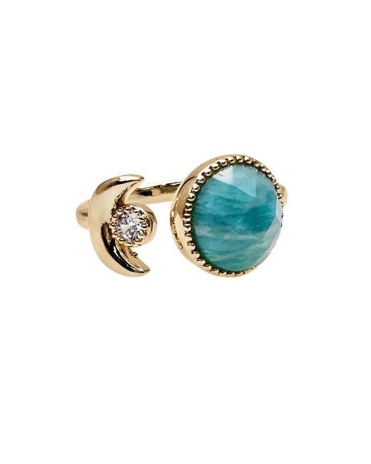 Farra Blue Amazonite With Zircon Open Ring