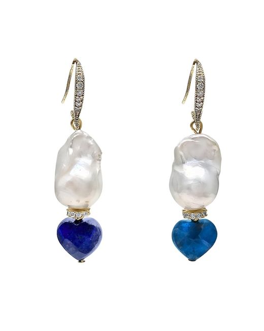 Farra Blue Baroque Pearls With Heart Shaped Lapis And Apatite Dangle Earrings