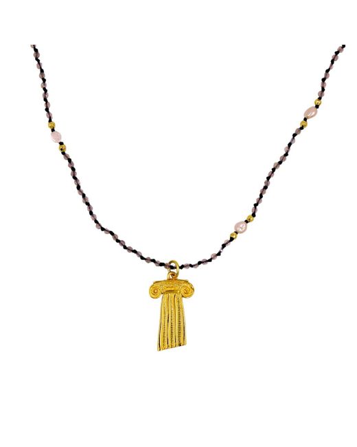 1610Istanbul Metallic Ionic Column Pearl Gemstones Necklace