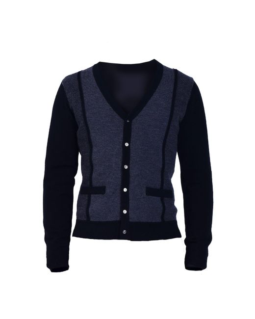 Smart and Joy Blue Light Wool Cardigan With Satin Back for men