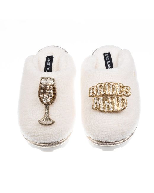 Laines London White Neutrals Teddy Closed Toe Slippers With Bridesmaid Brooches